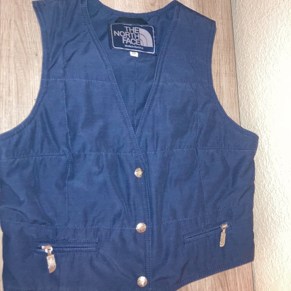The North Face Vest Jacket Kids Size 10 Navy Blue Quilted USA Snaps vintage